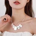 Scratch Finish Brushed Silver Ovals Short Necklace for Women