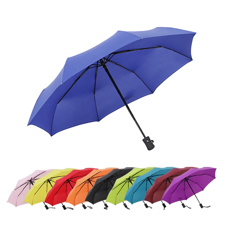 Modern Fully-Automatic Windproof 8-Rib Three-Folding Umbrella for Adults 190T Nylon 97cm Open Diameter Business Travel Use