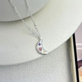 Link Chain Necklace 925 Sterling Silver Colorful Heart Zircon Moon Shape Pendant Necklaces for Girl Gifts