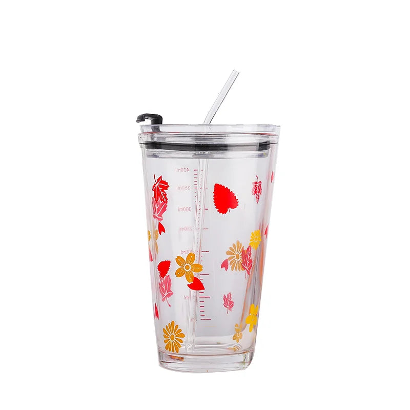 Creative design glass cup with straw for milk and coffee single wall borosilicate cup custom logo and printing