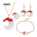 Christmas Four Piece Gifts Set Personalized Oil Dripping Santa Bell Necklace Earring Ring Bracelets Set Jewelry for Women Gift