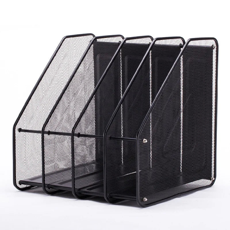 4 Grid File Folder Racks Metal Wire Mesh Storage Holder File Magazine Newspaper Holder 4 Tier Magazine Frame for Office