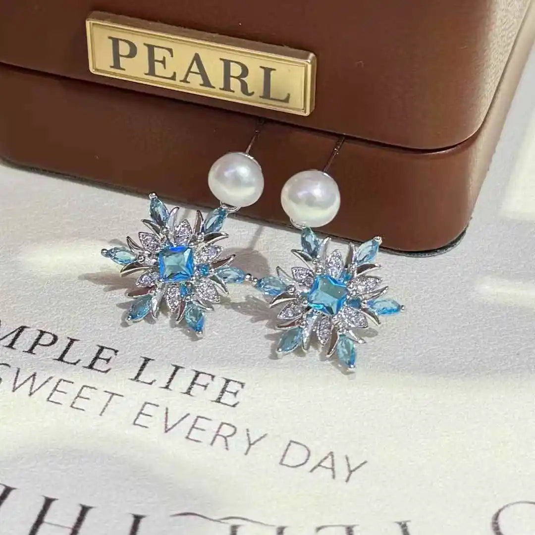 Stylish New 6-7mm Natural Freshwater Pearl Snowflake Earrings Beautiful High Quality Jewelry for Girls