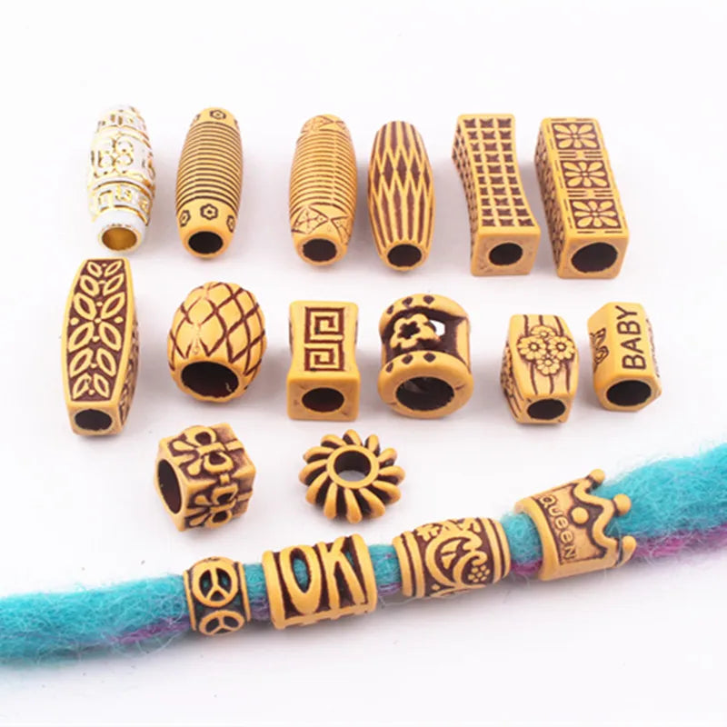 DIY Wig Jewelry Accessories Wooden Plastic Big Hole Decal Beads Wig Accessories Reggae Braids Decorative Beads