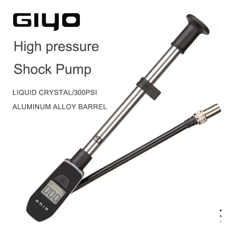 GIYO Digital Shock Pump 300 PSI Easy InflationComfort Grip & 360 Degree Rotation Hose Ideal for Fork & Rear Suspension
