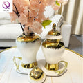Hot Sale Living Nordic Vase White and Gold Ginger Jar Ceramic Flower Vase for Modern Home Decor