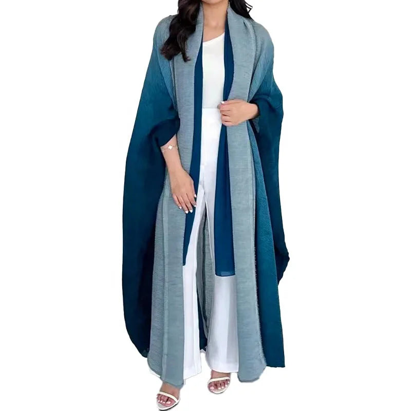 OUDINA Wholesale Winter Casual Bat Sleeves Miyake Gradient Color Pleated Loose Windbreaker Jacket Coat Women's Jackets