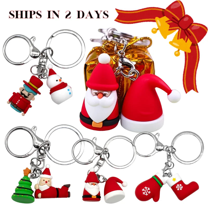 Wholesale PVC rubber mitten keychain Christmas accessories 3D trend designer custom Santa's hat cute cartoon keyring bulk