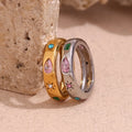 Dreamshow Valentines Day Gift Colorful Zircon Signet Ring Gold Plated Stainless Steel Rings Women