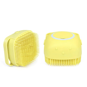 Stocked Dog Grooming Brush Soft Silicone Rubber Hair Fur Cleaning Bath Brush with Shampoo Dispenser for Dog Cat Massage Bathroom