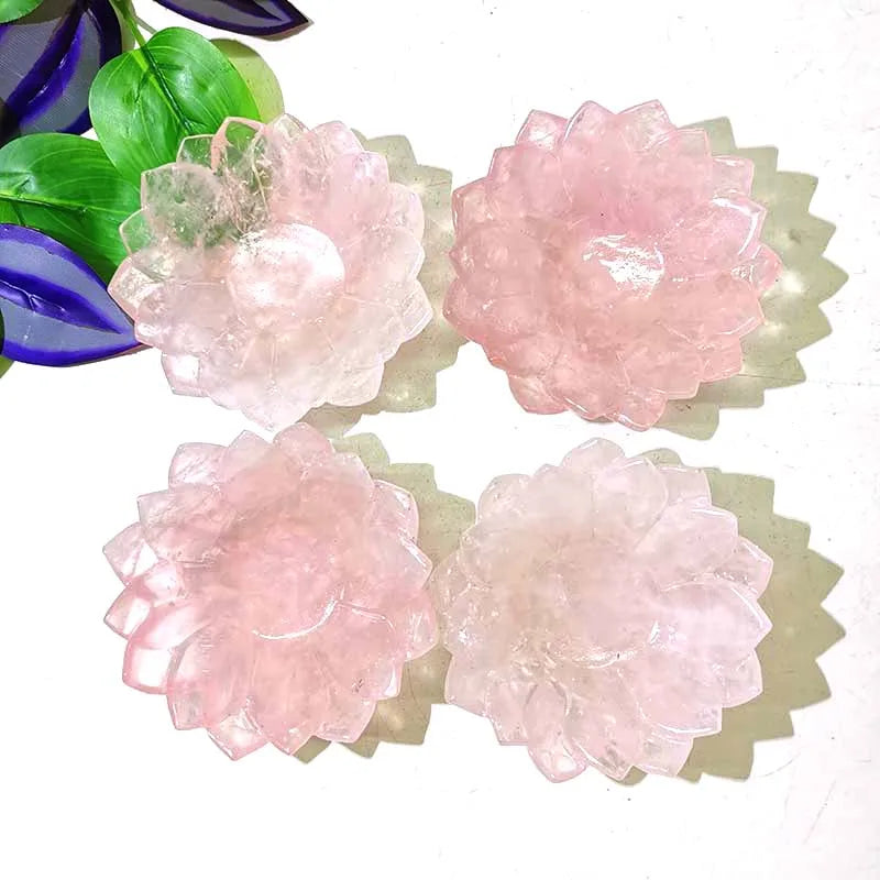 Natural Rock Crystal Carvings Crystal Lotus Bowl Rose Quartz Bowl Crystal Bowl