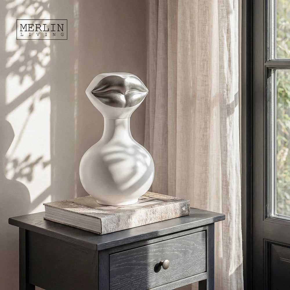 Merlin Living Modern Design Ceramic Ornament Lips Silver Luxury Art Statue Ceramic Home Decor Chaozhou Ceramic Factory Wholesale