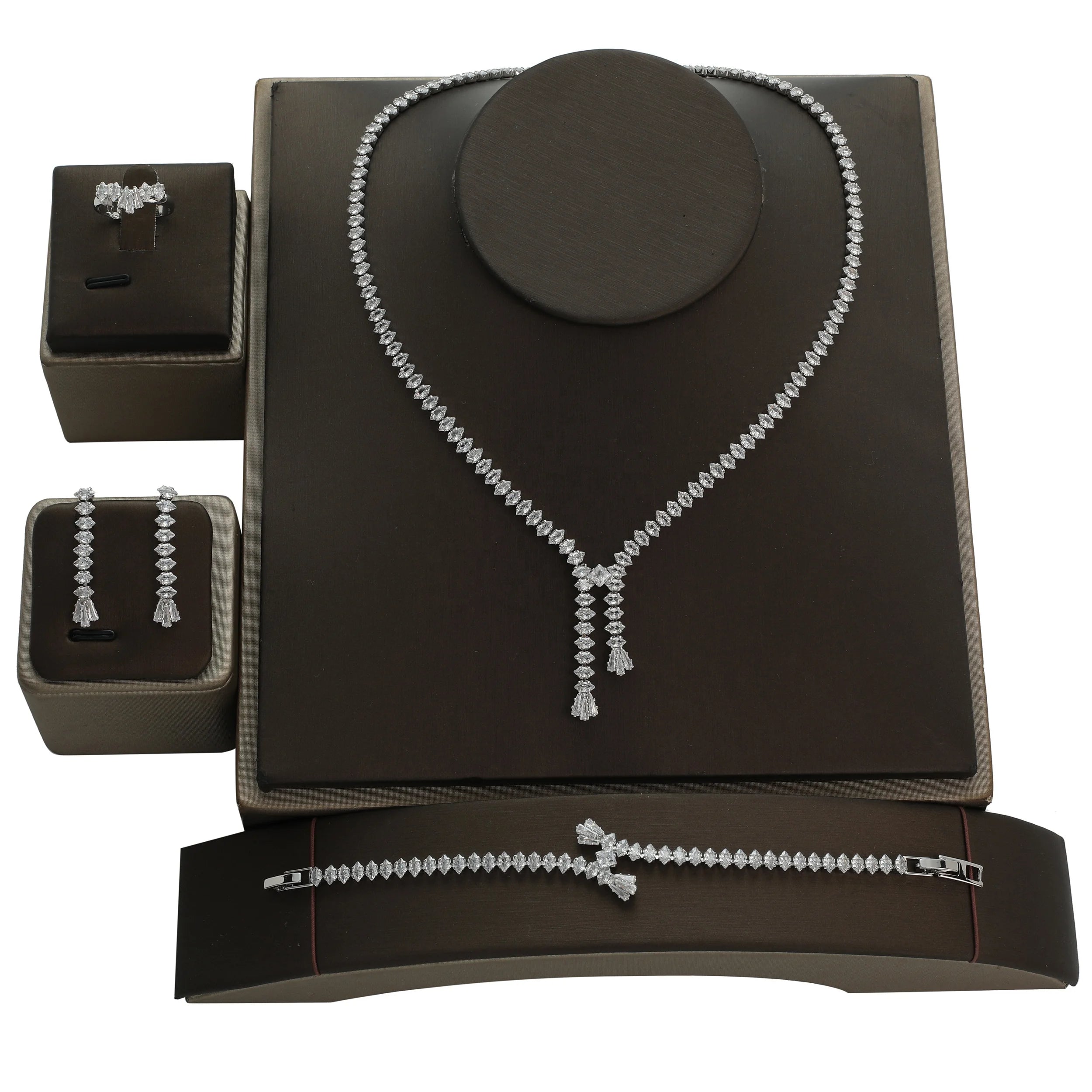 Echsio Fashion Jewelry Copper Alloy Cubic Zircon Wedding Bridal Jewelry Set in Stock Luxury Accessories for Women BN8007