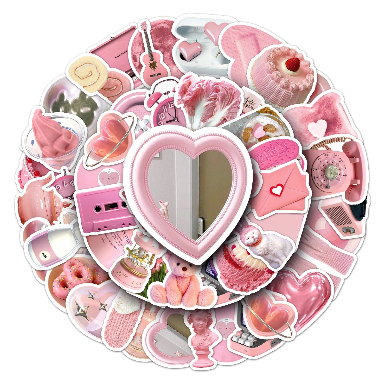 50PCS Pink Cute Cartoon Aesthetic Art Decorative Decals for Girl Gifts Preppy Sticker