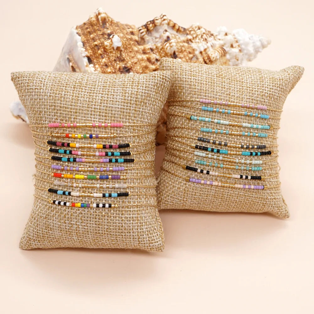 Jingcan Crystal Women Small Gold Adjustable Beaded Bracelet Multi Colors Beads Miyuki Bracelet Bohemic