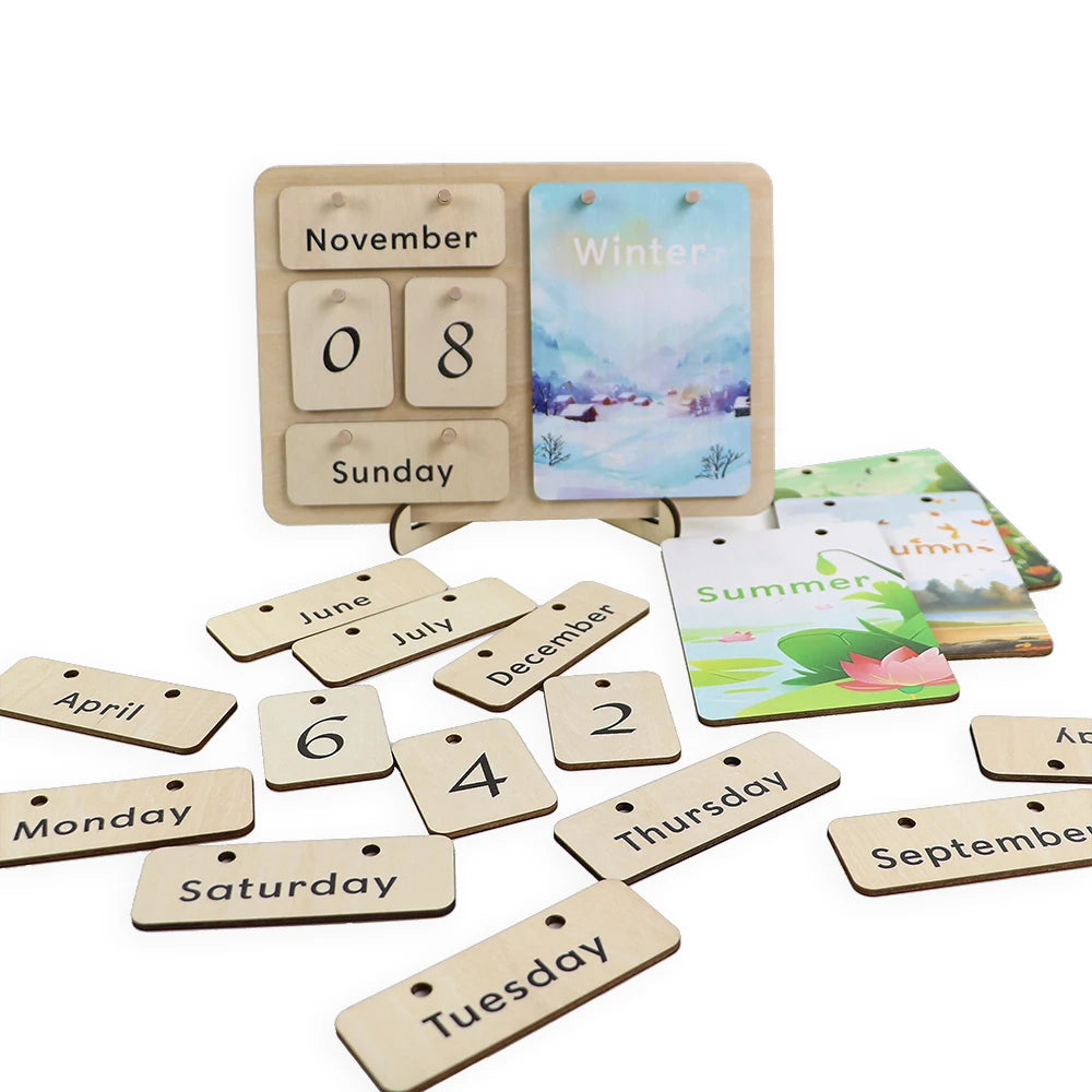 Wooden Montessori Kids Calendar Advent Calendar Classroom Calendar Montessori Toys Back to School Gift