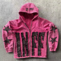 Custom Logo Wholesale Crop Cut Edge Oversized Raw Hem Terry Hoodie Distressed Applique Rips Cut Sew Acid Wash Sun 100% Cotton