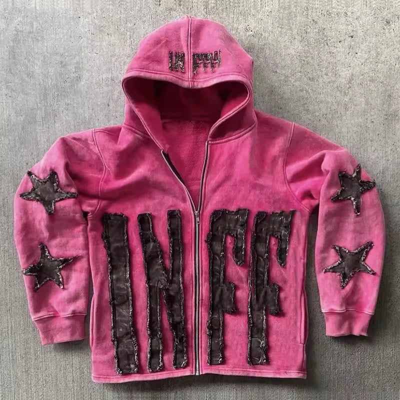 Custom Logo Wholesale Crop Cut Edge Oversized Raw Hem Terry Hoodie Distressed Applique Rips Cut Sew Acid Wash Sun 100% Cotton