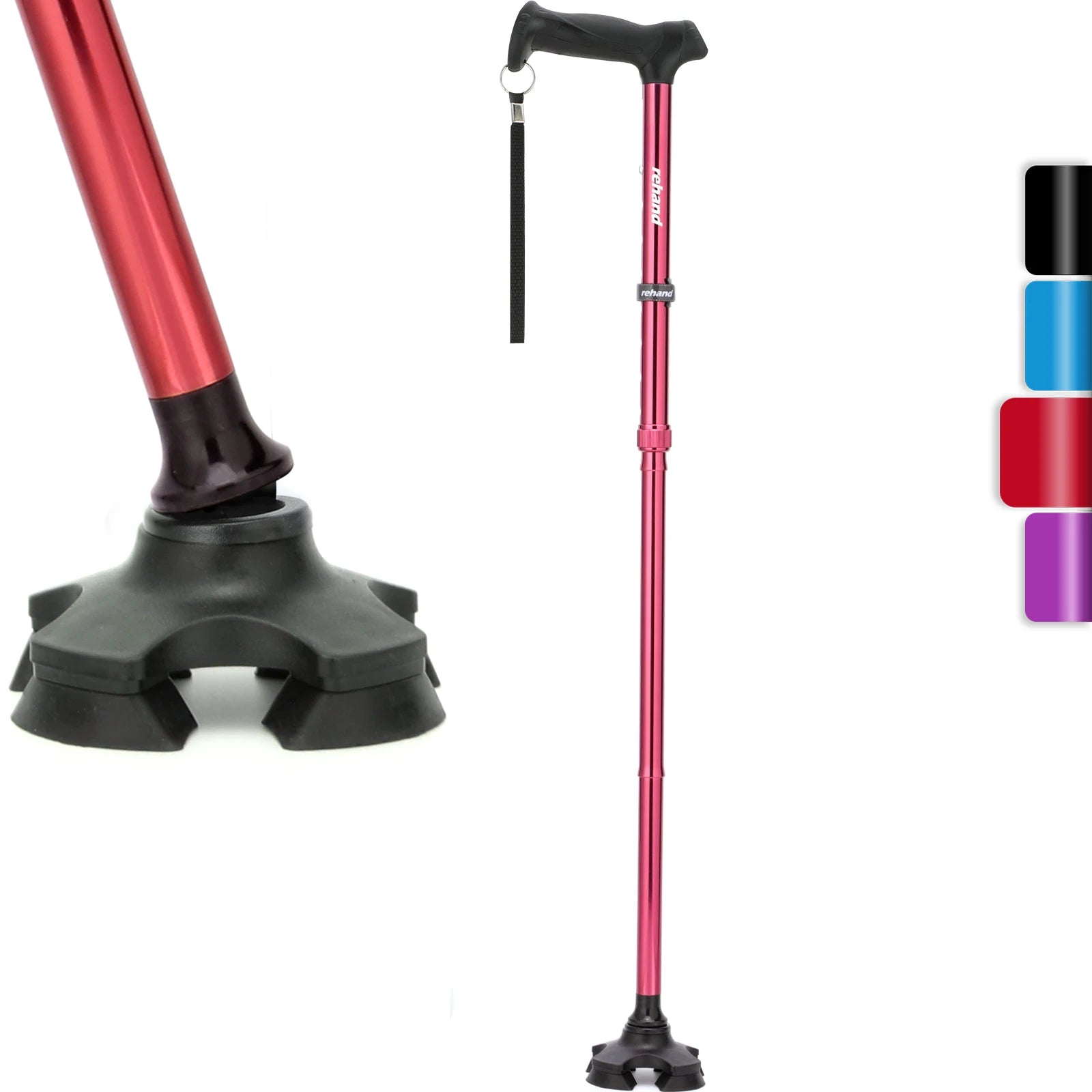 Rehand Quad Foldable Collapsible Lightweight Adjustable Portable Blue Walking Cane for Men Women