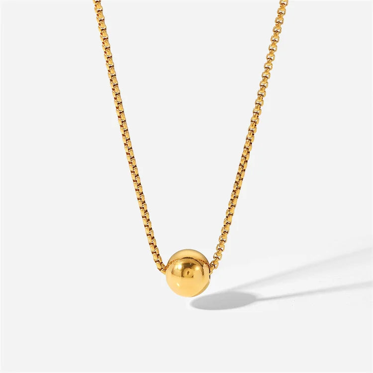 Minimalist 18K Gold Plated Stainless Steel Necklace Round Ball Box Chain Necklace