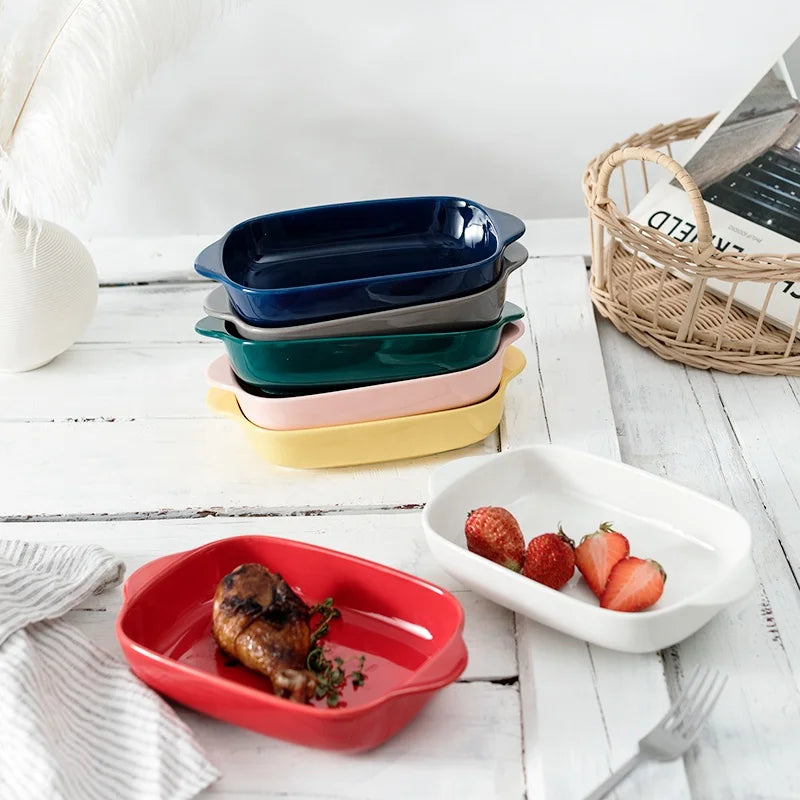 Factory Wholesale Household Ceramic Oven Microwave Oven Baking Bowl Ceramic Plates Tableware Creative Ceramic Plates