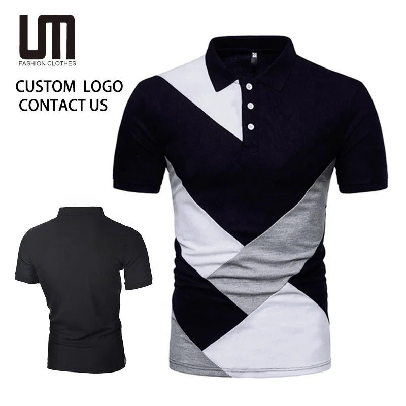 Clearance Sales Summer Men Casual T-Shirt - Comfortable Short Sleeve Turn Down Collar Patchwork Color Tee (OEM/ODM Custom)
