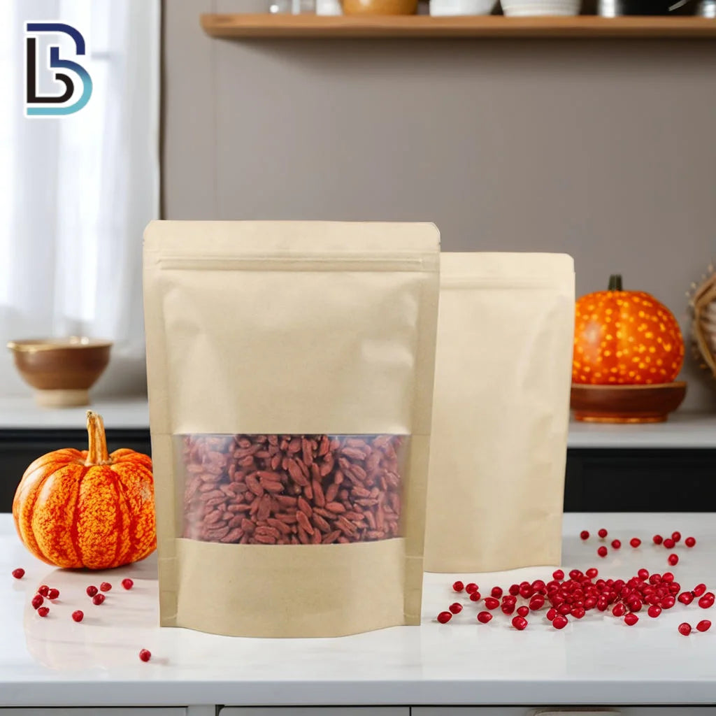 Lebei Packing Eco-friendly Custom Logo Coffee Beans Food Packing Kraft Paper Packaging Stand up Pouch Bag with Window