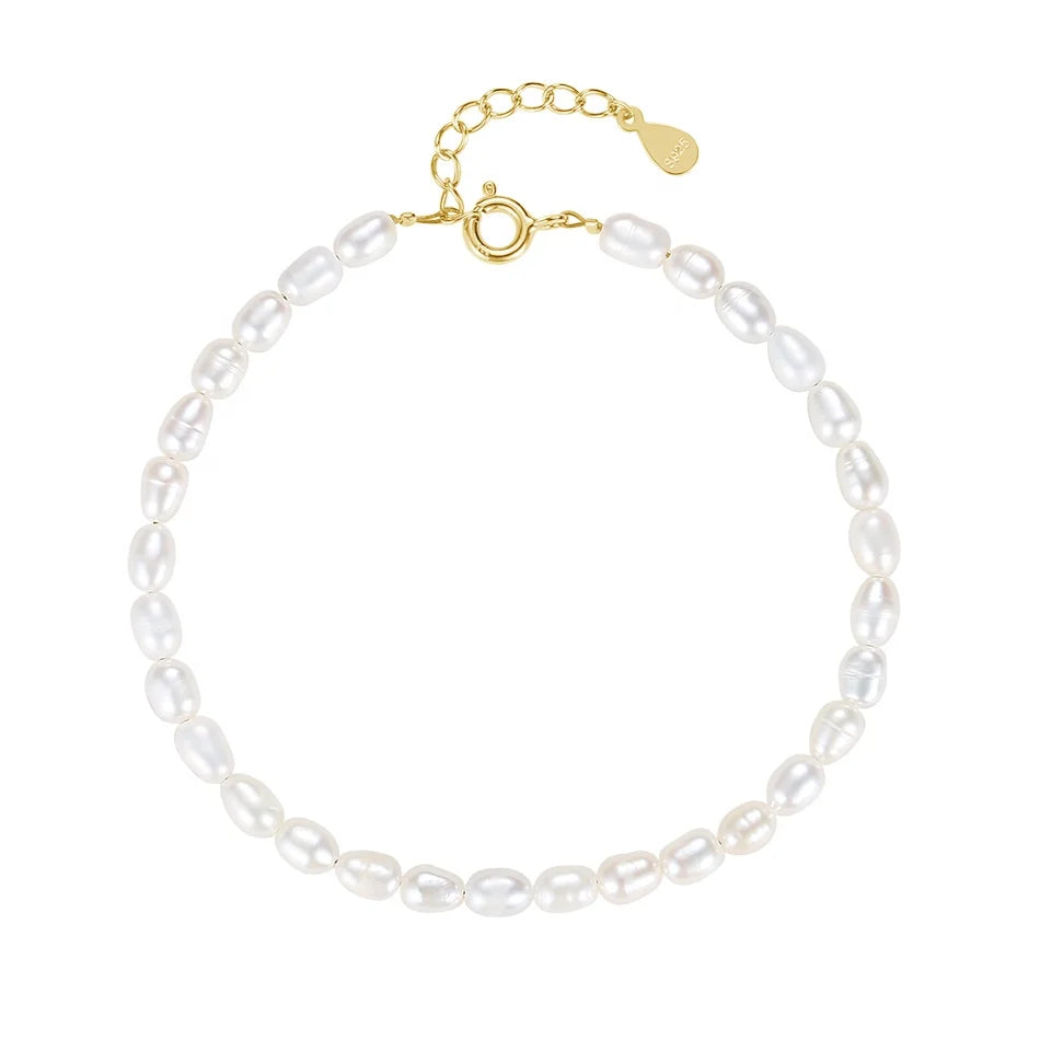 Classic Sterling Silver Wholesale Vermeil Jewelry White Freshwater Pearl Chain Bracelet