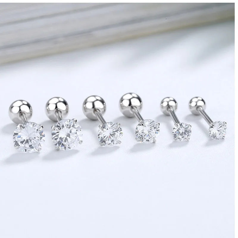 Minimalism 925 Sterling Silver Claw Setting Zircon Round Cartilage Earrings for Women Wholesale