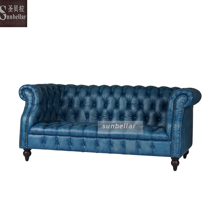 Luxury Hotel Apartment Chesterfield Sofa 2 Seat Customer Required Color Contemporary Handmade Durable Genuine Leather Fully