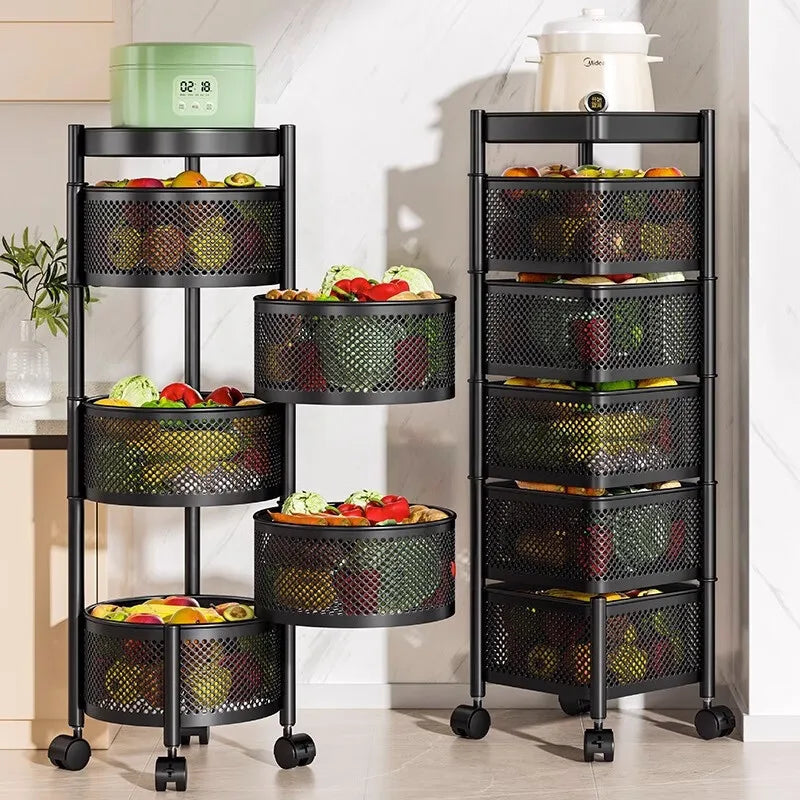 Sea Flowers Kitchen Shelving Foldable Aluminum Multi-Tier Removable Trolley Storage Rack Floor Multi-Functional Snack Vegetable