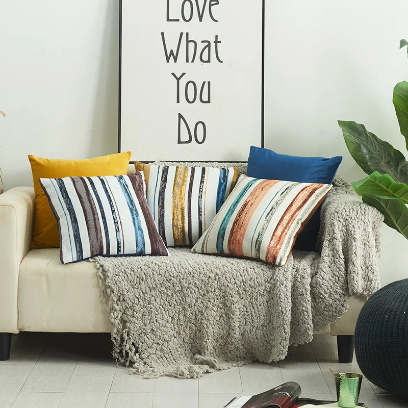 Amity Sofa Decoration 45x45 Cushion Cover Leaf Plants Printing Pillowcase Stripe Pillow Covers Cushion Cover