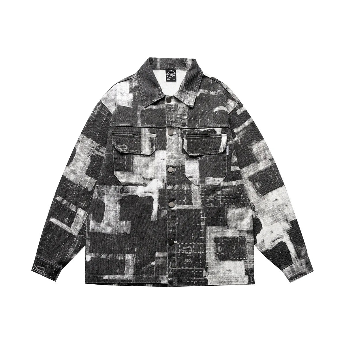 2025 American Vintage Style Men's Work Jacket Washed Thickened Printed Long Button Decoration Shirt Brand Fashion