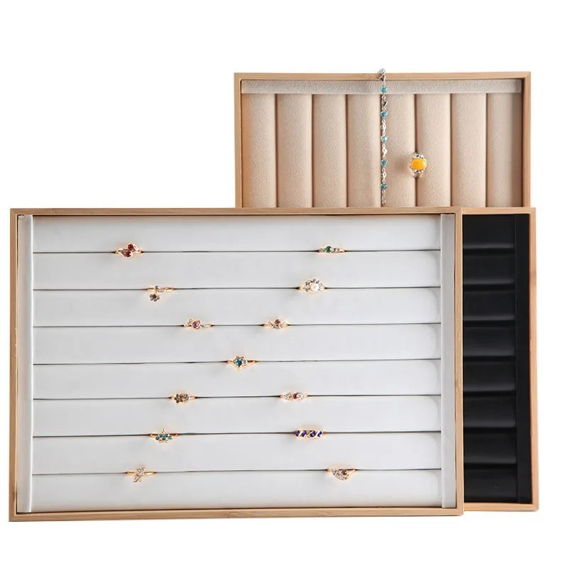 Multiple Colors Bamboo Gift Jewelry Grooved Rings Display Organizer Tray Case