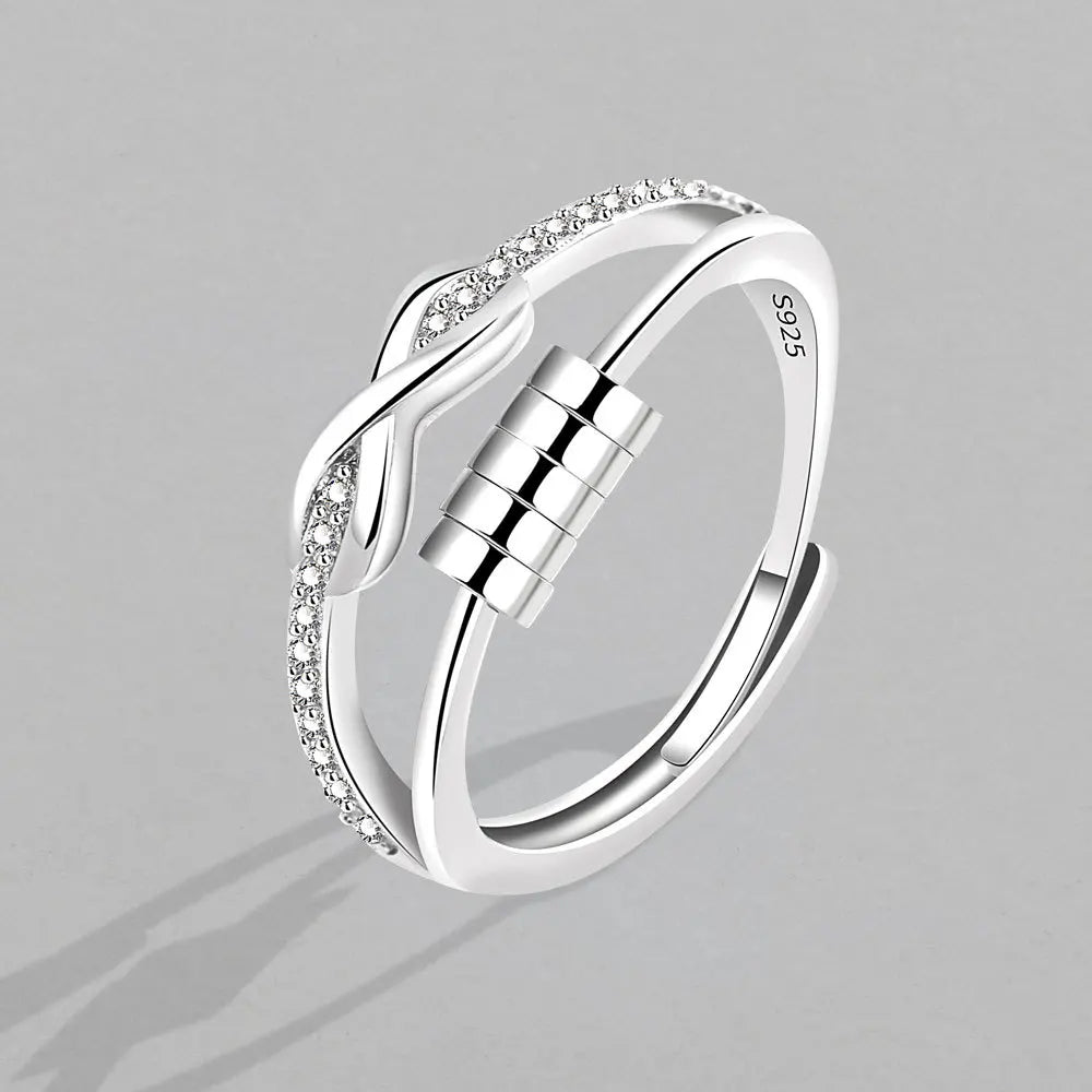 Rotate Freely Beaded Fidget Anxiety Ring for Women Fashion Crystal Open Adjustable Anti-stress Spinner Rings Friend Jewelry Gift