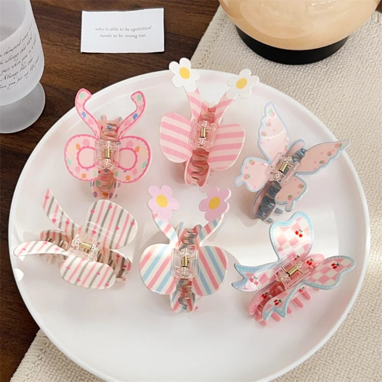 Colorful Sweet Butterfly Claw Clips Hair Accessories Women Girls Shark Clips Acrylic Fashion Grab Hair Claws