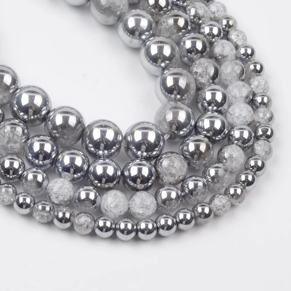 Wholesale 6 8 10 12mm Silver Plating Snow Cracked Crystal Round Loose Stone Beads for Jewelry Diy Making