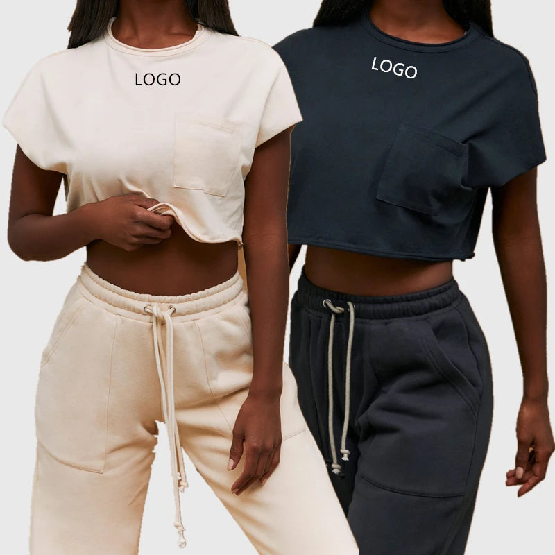 2022 Gym Wear Women Sets Sweatshirt and Sweatpants 2 Piece Jogger Set Ladies Workout Clothing Yoga Fitness Cropped Top Suit