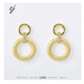Carline Women's 925 Sterling Silver 18K Gold-Plated Double Circle Geometric Zircon Chunky Earrings for Weddings and Parties
