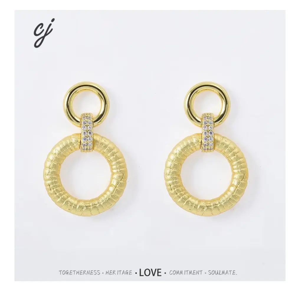 Carline Women's 925 Sterling Silver 18K Gold-Plated Double Circle Geometric Zircon Chunky Earrings for Weddings and Parties