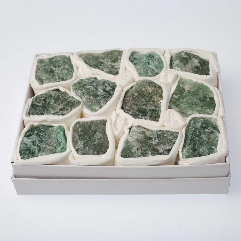 HZ Natural Crystal Stone Minerals Green Strawberry Raw Stone Rough Quartz with Gift Box Healing Decorations