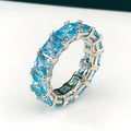 Trendy Couple Tennis Ring 925 Silver Jewelry Band Ring Beautiful Blue Zircon Ring