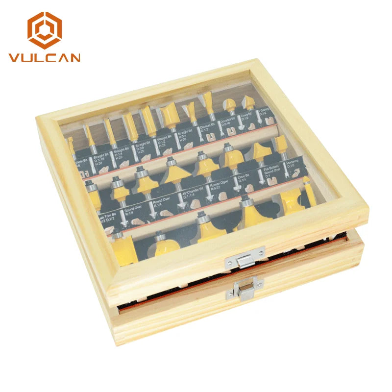 Woodworking Carbide Tipped Router Bit Set in Wood Box