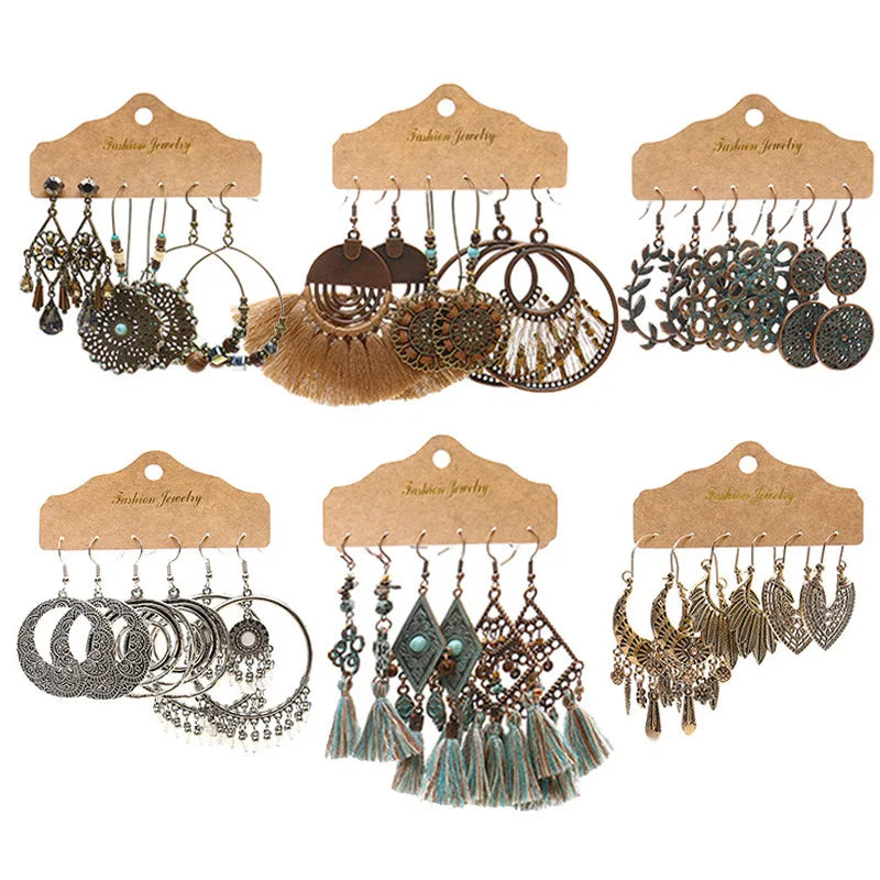 2025 Wholesale Vintage Earrings Combination Leaf Tassel Pendant Earrings for Women
