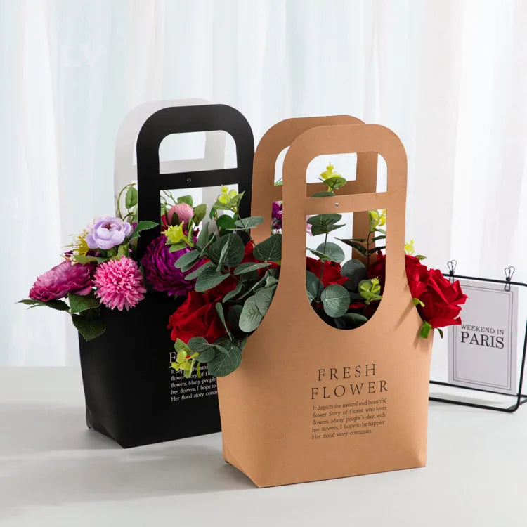 Creative Floral Handbag Packaging Bag Folding Gift Bag Bouquet Florist Flower Bag for Flower Arrangement