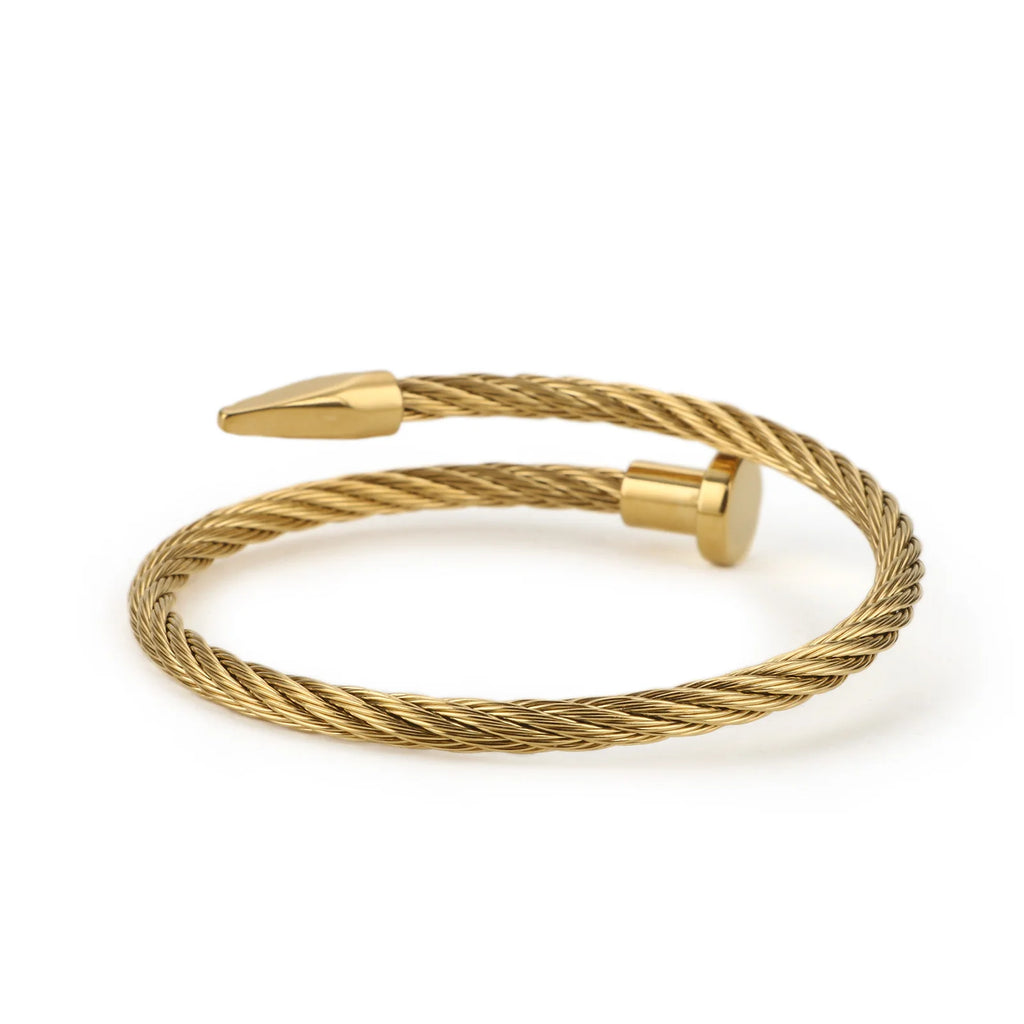 KALEN Wire Rope Open Bangle Stainless Steel Bracelet Men
