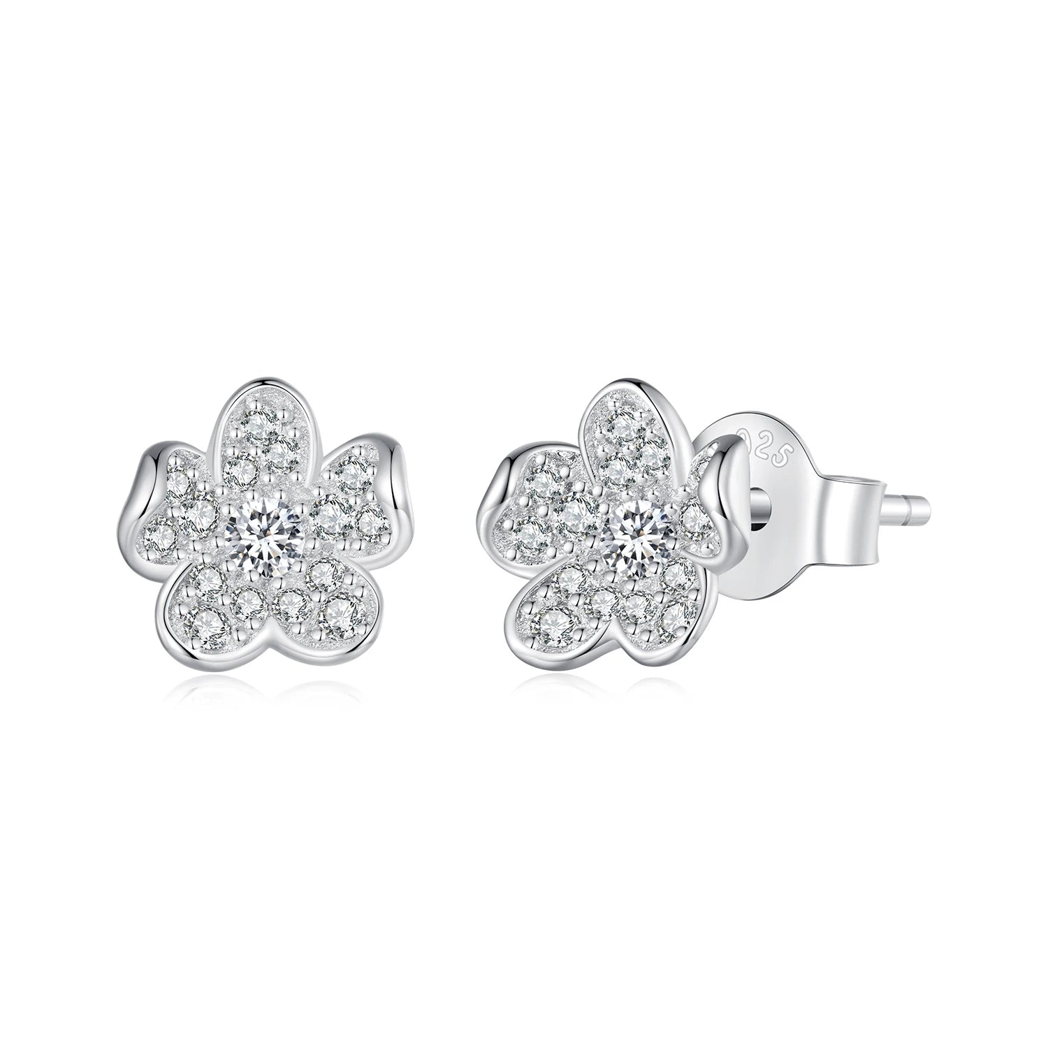925 Sterling Silver Sparkle Flower Stud Earrings Full Zircon Plated Platinum Ear Clip for Woman Wedding Fine Jewelry BSE855