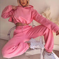 Stock Women's Winter Fitness Tracksuit Set Embroidered Waterproof Breathable Warm Long Sleeve Casual Crop Top Hoodie Sweatpants