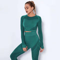 Solid Pattern Long Sleeve Women Workout Breathable Mesh Crop Top Sports Shirt Yoga Sportswear Gym Clothing
