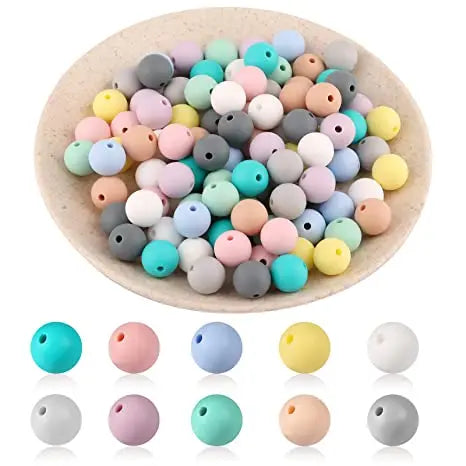 Wholesale Stylish 12MM 15MM Chewable Stretchy Beads for Baby to Chew Silicone Loose Beads